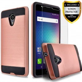 BLU Life One X2 Case, 2-Piece Style Hybrid Shockproof Hard Case Cover with [Premium Screen Protector] Hybird Shockproof And Circlemalls Stylus Pen (Rose Gold)